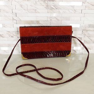 Vintage Crocodile‎ Crossbody Bag Medium Wine Leather Satchel Croc Shoulder Sling